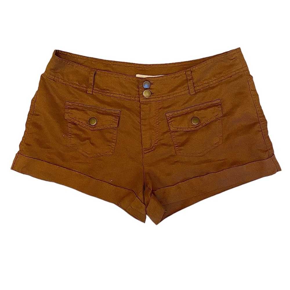 Camel colored faux suede shorts.
